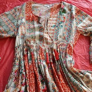 Colorful Patterned Bohemian Tunic Top, Sm, Fairycore